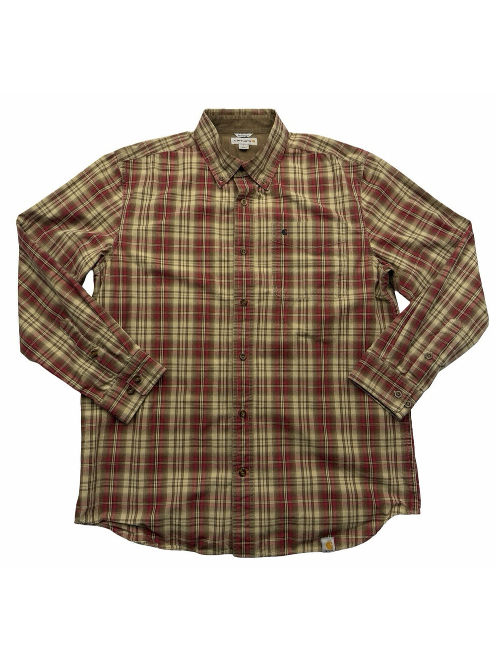 Carhartt Men's Relaxed Fit Long Sleeve Button Down Shirt Plaid Brown Size L